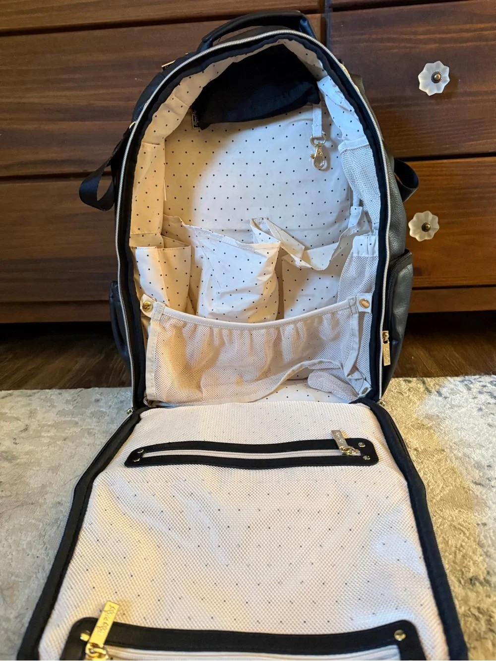 Itzy Ritzy Black Quilted Backpack with Gold Hardware